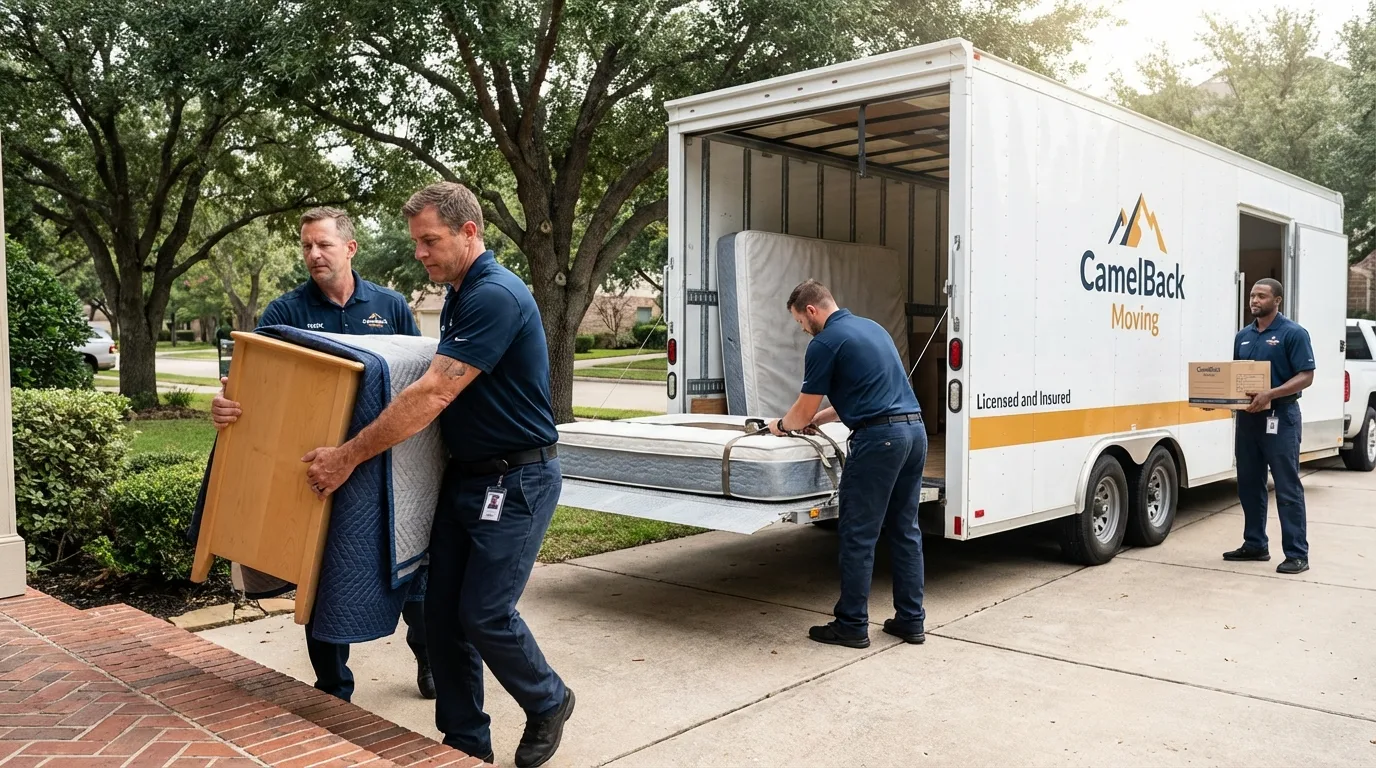 Crew loading residential truck for cross-state move from Mableton, GA