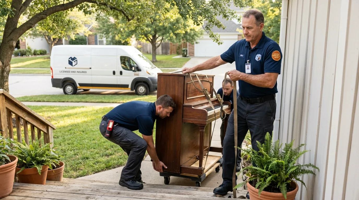 Licensed piano movers securing grand piano in Mableton, GA