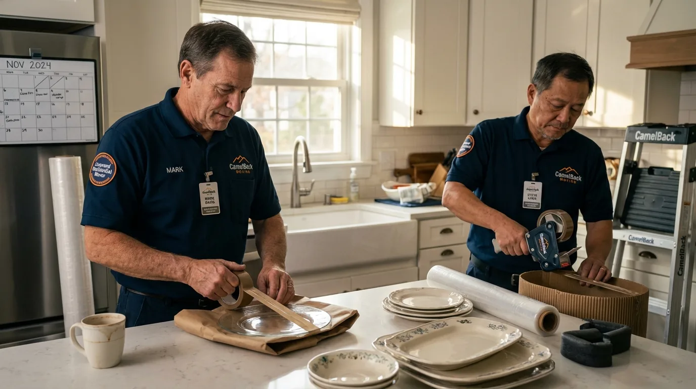 Professional crew packing kitchen dishware in Mableton, GA